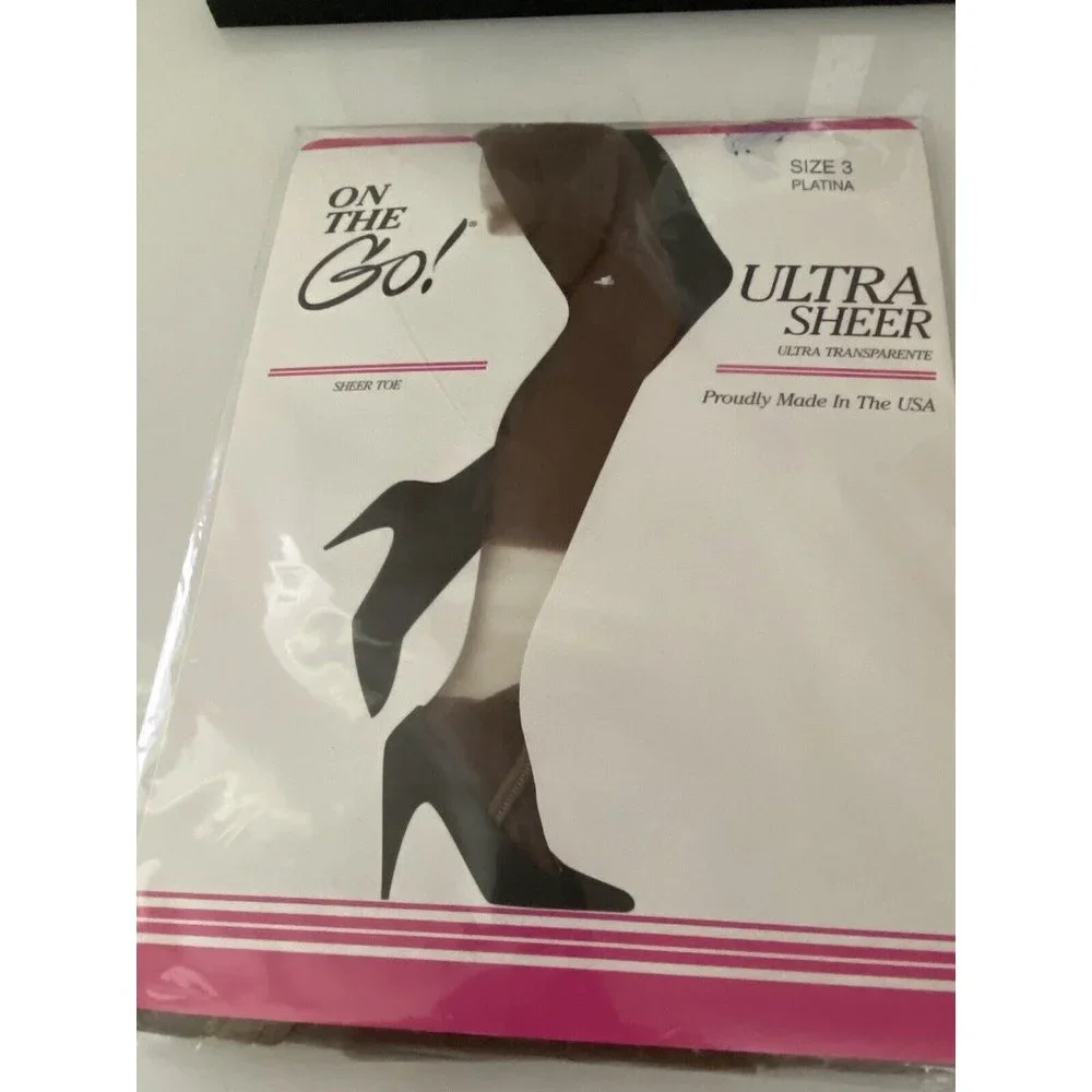 Vintage On the Go Pantyhose Womens Size 3 Platina Ultra Sheer Ultra Transparente